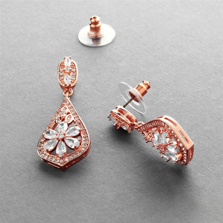 Art Deco Bridal Earrings Rose Gold or Silver