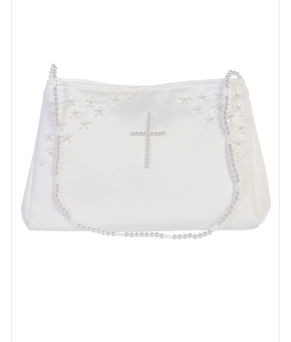 Girls Satin Purse With Pearl Cross | First Holy Communion | Christening