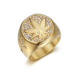 Gold Plated Marijuana Leaf Ring | Iced-Out