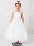 Illusion Neckline Dress With Lace Applique and Lace Hem