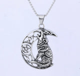 Howl Pendant Wolf and Crescent Moon Necklace
