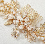 Elegant Floral Pearl and Crystal Hair Comb