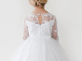 Lace + Mesh Long Sleeve Communion Dress