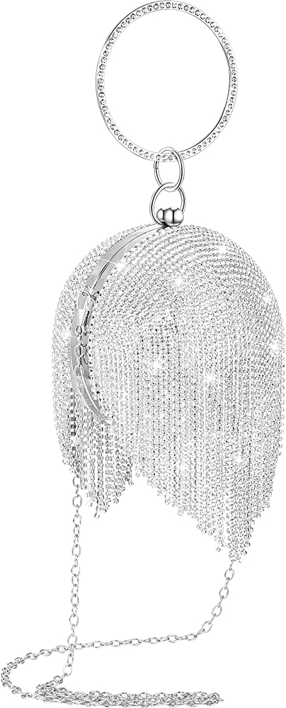 Round Ball Crystal Evening Clutch with Tassels