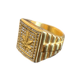 Men's Iced Out Ring with Marijuana Leaf- Gold Plated