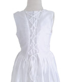 White Full-Length Dress with Floral Waistband
