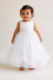 Satin and Tulle Dress With Lace Applique Waistline