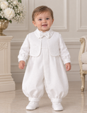 Baby Boy Christening & Baptism Outfit - White Embroidered Romper Set