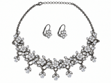 Clear Crystal  Gothic Floral Choker Necklace and Earrings Set