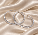 Silver Crystal Hoop Earrings for Women - Elegant Rhinestone Statement Jewelry
