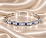 Silver Blue Sapphire Baguette Crystal Hinged Bangle Bracelet