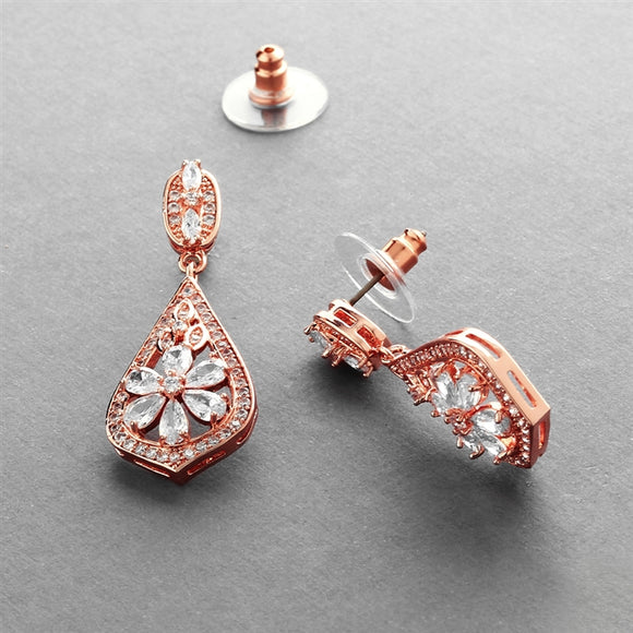 Art Deco Bridal Earrings | Rose Gold or Silver
