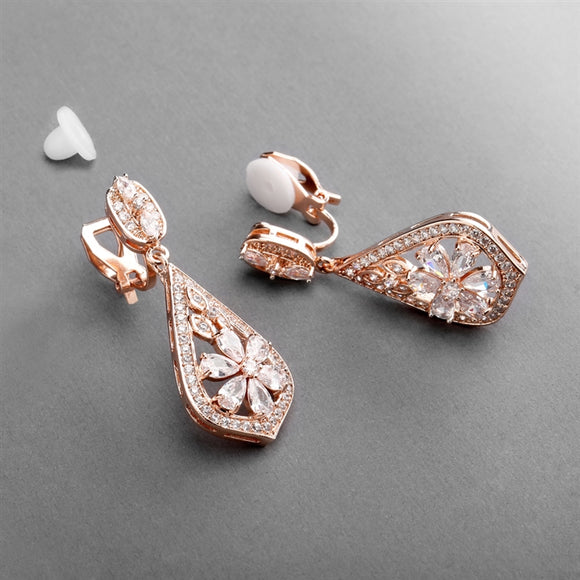 Art Deco Bridal Clip-On Earrings | Rose Gold