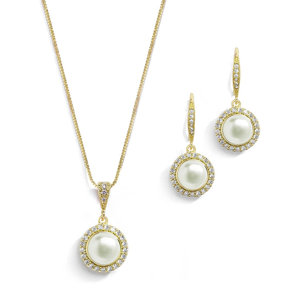 Freshwater Pearl Necklace Set with Inlaid CZ Frame