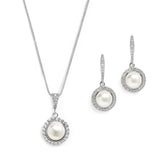 Freshwater Pearl Necklace Set with Inlaid CZ Frame