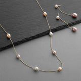 Floating Pearl Necklace and Earrings Set on Thin Link Chain | Freshwater Pearls