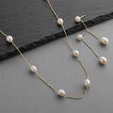 Floating Pearl Necklace and Earrings Set on Thin Link Chain | Freshwater Pearls