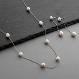 Floating Pearl Necklace and Earrings Set on Thin Link Chain | Freshwater Pearls