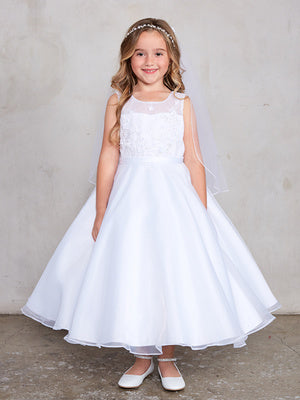 Plus Size A Line Dress with 3D Lace Applique and Organza Skirt | Communion | Flower Girl |