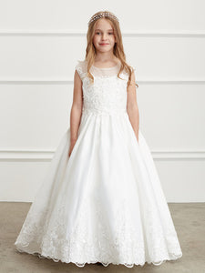 Girls Satin Train Dress with Lace Applique | Communion | Flower Girl |