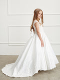 Girls Satin Train Dress with Lace Applique | Communion | Flower Girl |