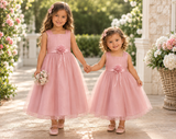Dress with Gathered Tulle Bodice and Multi-Layer Tulle Skirt