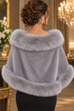 Elegant Light Grey Faux Fur Evening Shawl - Timeless Luxury & Glamour