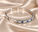 Silver Blue Sapphire Baguette Crystal Hinged Bangle Bracelet