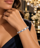 Silver Blue Sapphire Baguette Crystal Hinged Bangle Bracelet