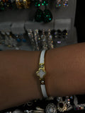 White and Gold Trefoil Bangle Bracelet