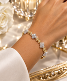 Gold & Silver Clover Crystal Bracelet – Elegant Rhinestone Link Bracelet for Women