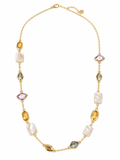 Multi-Coloured Gemstone Gold Chain Necklace - Adjustable 16-20 Inch Statement Jewelry