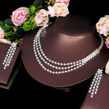 Triple Strand Crystal Statement Necklace and Earrings Set