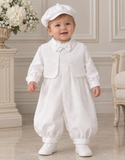 Baby Boy Christening & Baptism Outfit - White Embroidered Romper Set