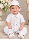 Baby Boy White Christening Romper Set with Vest & Bow Tie | Formal Baptism Outfit