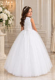 Girls Flower Girl Dress With Pearls - Elegant Tull Dress
