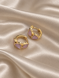 Pink Heart Hoop Earrings-Gold Finish Romantic Statement Jewelry