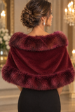 Elegant Burgundy Faux Fur Evening Shawl - Timeless Luxury & Glamour