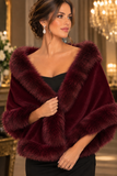 Elegant Burgundy Faux Fur Evening Shawl - Timeless Luxury & Glamour