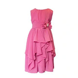 Chiffon Dress With Pleaded and Tiered Hemline