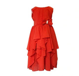 Chiffon Dress With Pleaded and Tiered Hemline