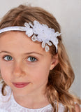 Satin Wrapped Headband With Organza Flowers | Communion Headband | Flower Girl Headband | Christening Headband