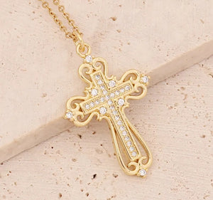 The Crown Cross Pendant Necklace | CZ Crystals