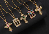 Elegant Colorful Zircon Cross Pendant With Necklace