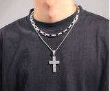 Cross Pendant With Inlay Zircon|Stainless Steel Chain