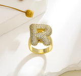 Bubble Letter Copper Inlay Zircon Rings