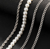 Mens Iron Plating Layered Necklaces With Artificial Pearls