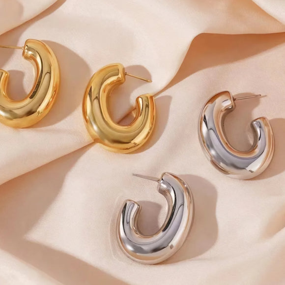 Chunky C Shape Hoop Earrings | Stainless Steel