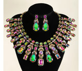 Glamorous Exaggerated Quadrilateral Oval Rhinestone Necklace Set