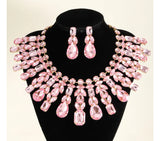 Glamorous Exaggerated Quadrilateral Oval Rhinestone Necklace Set